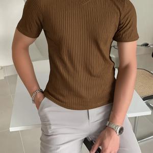 TEMU 남성 여름 단색 미드- V넥 슬림핏 속건성 반팔 티셔츠, 세로 디자인, 세탁기 사용 가능 캐주얼 티셔츠, 단색 디자인, 클래식하고 활용도 높음, 데일리 레저, 출퇴근 등에 적합