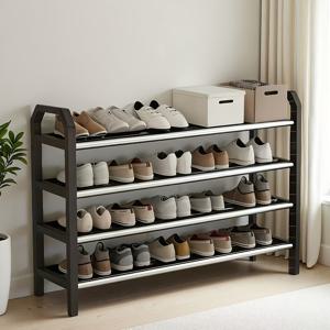 TEMU 공간절약형 고품질 신발장 - 내구성 강한 금속 및 플라스틱 신발, 부츠, 보석, 시계 정리함 - 컴팩트한 블랙/화이트 디자인, 현관, 옷장, 작은 공간에 적합. 사무실, 기숙사용 튼튼한 신발 보관 선반, 생일 또는 발렌타인데이 선물로 이상적. 16가지 다양한 시나리오에 활용 가능