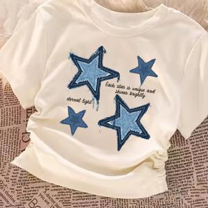 TEMU 여아용 다양한 사이즈의 신상 여름 반팔 티셔츠, 2026년의 독특하고 스타일리시한 디자인