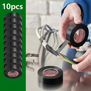 TEMU 10개입 검정 PVC 전기 테이프 - 강력 접착, 내열 및 내수성 절연 테이프, 배선, 래켓 그립 및 가정용으로 적합, 난연 설계