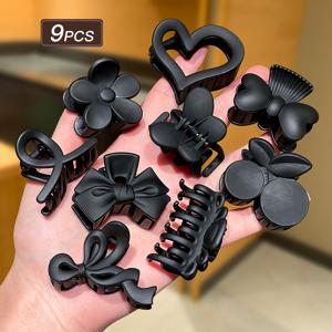 TEMU 9개 블랙 매트 프렌치 빈티지 고급스러운 소형 클로 클립, 세안, 샤워 및 데일리 출퇴근용