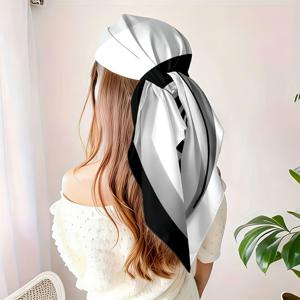 TEMU 1개 우아하고 트렌디한 블랙 앤 화이트 스파이럴 그라데이션 기하학적 사각 스카프, 캐주얼 장식 헤드스카프, 넥 스카프, 가방 액세서리, 캐주얼, 포멀 복장, 나들이, 여행, 해변에 적합한 다용도