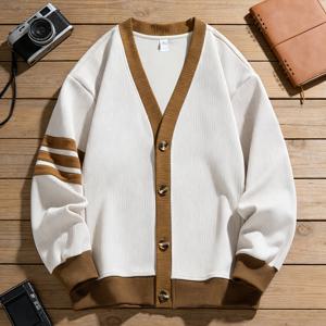 TEMU 새로운 봄 가을 남성용 브이넥 니트 가디건 코트, 레트로 심플 올매치 스타일, 데일리 출퇴근 및 데이트 의상, 남자친구 생일 선물