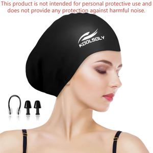 TEMU 귀 보호 기능이 있는 수영 모자, 긴 머리용 실리콘 훈련 장비. 귀마개 및 코 클립이 포함된 수영 용품