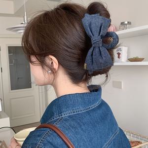 TEMU 여성용 부드럽고 우아한 컬러 리본 보우넛 헤어 집게핀 1개, 패셔너블한 뒤머리 포니테일 헤어 클램프, 데일리 외출용 샤크 클립 헤어 액세서리