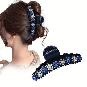 TEMU 1개 반짝이는 라인스톤 헤어 클로우, 우아한 PVC 헤어 클립, 패셔너블 스타일을 위한 대형 샤크 클립 헤어핀, 14세 이상을 위한 솔리드 컬러 헤어 액세서리 세트