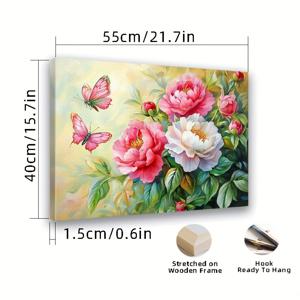 TEMU 분홍색과 빨간색 꽃잎이 있는 모란꽃이 있는 고전적인 금색 액자 그림. 녹색 잎사귀로 둘러싸여 있으며, 거실 홈 데코에 적합한 예술적인 벽 장식으로 사용할 수 있습니다.