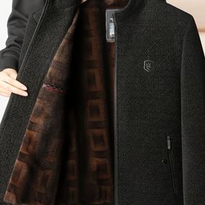 TEMU 피어슨 OBM 겨울 중년 남성용 인조 밍크 퍼 안감 스탠드 칼라 자켓, 남성용 안감 보온성 강화 두꺼운 집업 아우터웨어