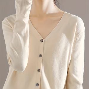 TEMU 솔리드 컬러 소프트 V넥 가디건 - 심플하고 우아한 여성용 탑