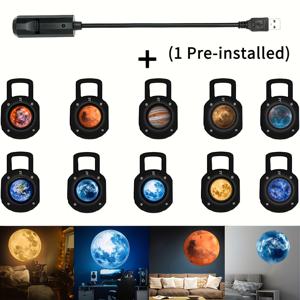 TEMU 사진 촬영용 창의적인 패턴의 문 USB 프로젝터 램프, 실내 분위기 조명, 3D 무드등, 별이 빛나는 하늘 무드등, 교체 가능한 투사 이미지 10종 포함. 크리스마스 및 13개 공휴일을 위한 완벽한 필수 선물