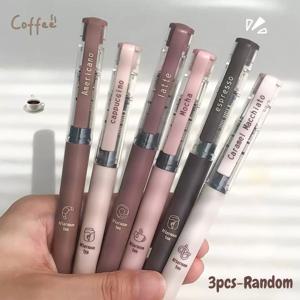 TEMU 3/6개 커피 리퀴드 롤러볼 펜, 속건성 롤러볼 펜, Ins 고가 학생 시험용 0.5 풀 캡 브러쉬 블랙 펜