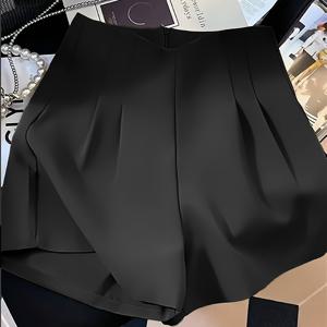 TEMU 여성용 하이웨이스트 플리츠 반바지, 루즈핏 및 활용도 높은 스타일, 지퍼 디테일, 트렌디한 아이템, 우아한 캐주얼 웨어, 니안니안의 선택