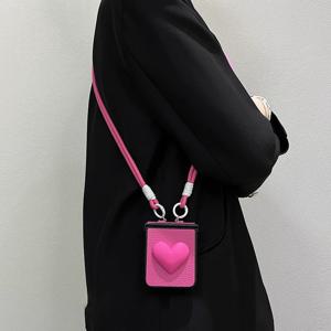 TEMU 휴대폰 케이스 - 엘레강스 3D 하트 림프 디자인 폰 커버, 삼성 갤럭시 Z 플립 7, 6, Z 플립 6, Z 플립 5, Z 플립 4 뒷면 보호용 숄더 스트랩 포함