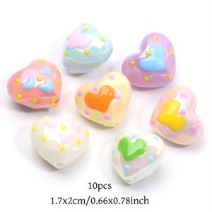 TEMU 10개 핸드페인팅 하트형 AB 아크릴 비즈 17x20mm DIY 주얼리 만들기, 핸드메이드 팔찌, 목걸이, 귀걸이 및 공예용 - 컬러 체인징 반사, 핸드페인팅 불규칙 하트 비즈