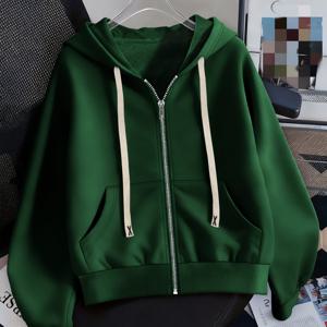 TEMU 여성용 약간 신축성 있는 가을 겨울용 숏 집업 드로스트링 후드티, 여러 색상. 약간 신축성 있고 편안한 착용감. 드로스트링 후드와 지퍼 디자인, 트렌디하고 실용적