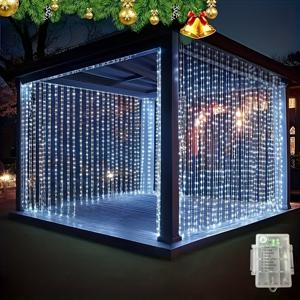TEMU 9.8×6.5/9.8피트 야외 폭포 스트링 라이트 (300구) - 버튼 제어, 8가지 모드, 배터리 작동 (배터리 미포함) - 정자, 파티오, 결혼식, 파티에 적합한 좋은 요정 조명