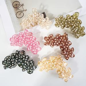 TEMU 6개입 여성용 헤어 클립 데이지 머리핀, 귀엽고 달콤한 데이지 + 하와이 꽃 프린트 디자인, 패셔너블하고 우아한, [블랙/화이트/핑크/브라운/그린 투명 플로럴 헤어 클로], 여성 데일리 출퇴근용 헤어 클립, 꽃 머리핀