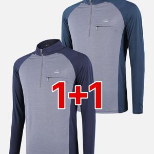 TEMU (1+1)( 2장세트! ) 남성 활용도 좋은 긴팔 집업 티셔츠 일상복/출근복 오션블루(M5OPST21)