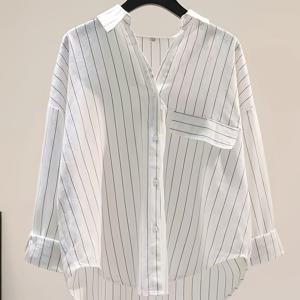 TEMU 화이트 세로 긴팔 셔츠 | 여성용 캐주얼 루즈핏 셔츠 (봄/여름/가을), 라펠 칼라 및 버튼 디테일이 있는 다용도 레이어링 탑