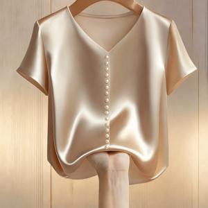 TEMU 여성 여름 신상 우아한 V넥 반팔 진주 장식 탑