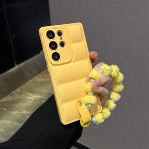 TEMU 갤럭시 S8 S9 S10 S20 S21 S22 S23 S24 S25 S26 울트라 플러스 FE EDGE용 패셔너블 다운 재킷 스타일 방탄 폰 케이스, 볼 끈 포함. 풀 커버리지 충격 방지 및 낙하 방지 보호 소프트 폰 커버