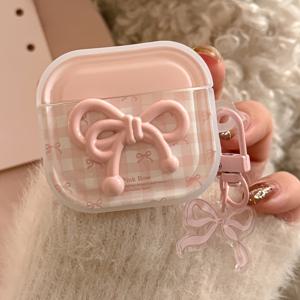 TEMU 에어팟 3세대, 애플 4 블루투스 이어버드, 프로 2세대 호환 핑크 리본 케이스, 1세대/2세대용 달콤한 매력