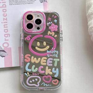 TEMU 폰 케이스: 새로운 귀여운 카툰 기쁨 얼굴 패턴 미러 퍼프 폰 케이스, 아이폰 X/11/12/13/14/15/16/17/Air/Pro/Pro Max/Plus 호환. 낙하 방지, 스크래치 방지, 내구성 보호 디자인. 편안한 그립감으로 크리스마스, 생일, 발렌타인데이 선물로 남성, 여성, 가족에게 완벽한 선택