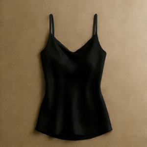 TEMU 여성용 우아한 얇은 스트랩 브이넥 캐미솔 - 새틴 질감 크리스마스 & 발렌타인데이 데이트 의상, 봄 & 여름 레이어링 & 파티룩에 적합, 기계 세탁 가능한 럭셔리 디자인, 고급스럽고 기품을 돋보이게 하는 축제 분위기의 매력