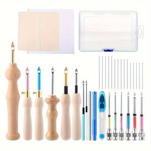 TEMU 35개 펀치 니들 세트, 조절 가능한 펀치 니들 도구 (자수용), 나무 손잡이 펜 세트, 큰 바늘구 바늘, 펀치 니들 원단 포함 - 성인 초보자에게 적합하며, 스타킹 선물용으로 좋습니다.