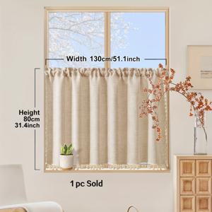 TEMU 일본 스타일의 단색 태슬 쇼트 커튼 1개, 브라운 커피 커튼, 하프 커튼, 소재로 제작, 사각 로드 포켓 창문 드레이프, 거실, 침실 및 주방에 적합