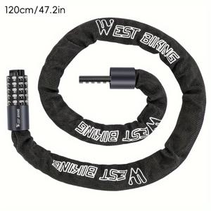 TEMU 자전거 체인 자물쇠, 도난 방지 자전거 자물쇠-100cm/39.4인치, 120cm/47.2인치, 150cm/59.1인치, 5자리 숫자 조합 보안 비밀번호 재설정 및 녹 방지, 야외용 , 전동자전거, 자전거, 대문용