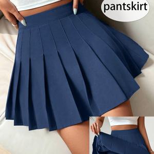 TEMU 타겟 개발 여성 솔리드 플리츠 숏 스커트, 여름 우아한 하프 스커트, 단색 드레스, 귀여운 여름 의상, 소셜 모임 출퇴근 올매치 봄 가을 스커트 463