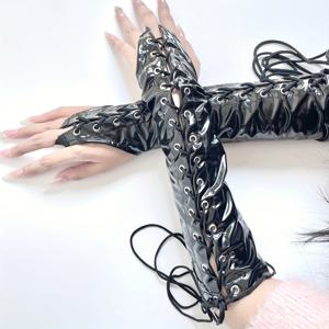 TEMU 여성용 드레싱 장갑 1켤레, PVC 장갑, 무대 공연 스트래피 장갑, 나이트클럽 공연 및 행사에 적합