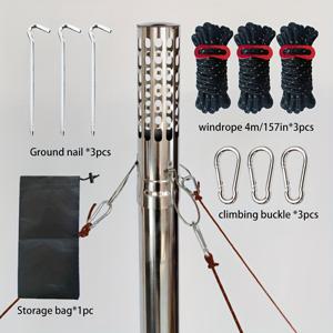 TEMU 마스 스프레서 세트 (풀 루프 포함), 바람 방지 기능으로 나무 스토브 및 텐트에서 안전하게 사용 가능. 추가 품목: 블랙 4M 바람 로프, 스테인리스 스틸 하이킹 버클, 육각 못, 보관 가방