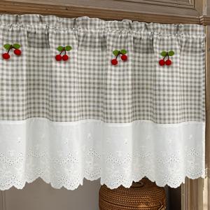 TEMU 1 패널 러스틱 아메리칸 컨트리 스타일 체리 쇼트 발란스 커튼, 클래식 체크무늬 스티치 꽃 자수 레이스, 빈티지 커피 하프 커튼, 주방, 덴, 싱크 쉐이드용 - 로드 포켓 디자인, 빛을 걸러내는 원단