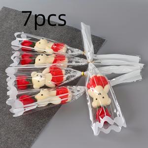 TEMU 7개 세트 로맨틱 인조 장미 부케와 플러시 베어 - 발렌타인데이, 결혼식, 생일 및 기타 행사에 완벽 - 생동감 넘치는 폴리에스터 장미, 홈 데코 및 특별한 행사에 적합, 크리스마스에 이상적