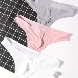 TEMU 남성용 속옷 3개 세트, 초박형 아이스 실키 섬유 원단, 부드럽고 통기성 좋은, 심리스 브리프, 로우라이즈 스타일, 섹시한 시스루, 남성용 삼각 비키니 팬티
