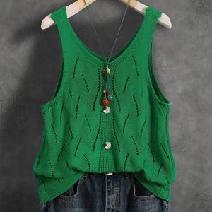 TEMU 여름 여성용 민소매 V넥 탱크 탑 (버튼 포함), 한국 스타일, 캐주얼, 편안한 , 휴가, 집, 여행, 비즈니스 캐주얼에 적합 (녹색, 목걸이 미포함)