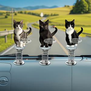 TEMU 귀여운 검정과 흰색 고양이와 뻗은 꼬리를 가진 레진 소재의 매력적인 3D 카 장식품 세트, 패셔너블한 아티스틱 데스크탑 오너먼트, 애완동물 엘리먼트 시리즈, 휴일 선물 및 파티용