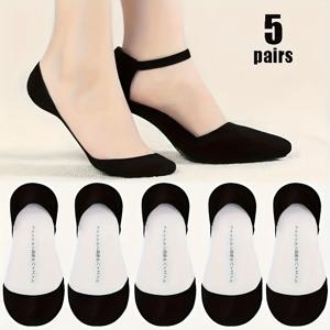 TEMU 봄/여름용 하이힐 양말 오픈토 보트 슈즈 여성용 얇은 실리콘 미끄럼방지 인비저블 솔 슬리퍼 5켤레