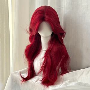 TEMU 누구에게나 어울리는 긴 레드 앞머리와 큰 웨이브 헤어의 풀헤드 유니버설 가발, 데일리 파티, 축제, 음악 페스티벌 또는 발렌타인데이 선물용