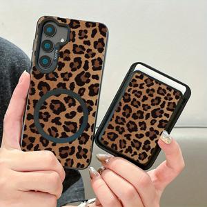 TEMU 휴대폰 케이스 - 삼성 S25 럭셔리 패션 크리에이티브 안티ショ크 브라운 & 블랙 블록 패턴 마그네틱 휴대폰 케이스 & 패셔너블 럭셔리 인조 가죽 마그네틱성 다기능 카드 클립 2개 세트 (삼성 갤럭시 S24 S23 S22 S21 플러스 울트라)