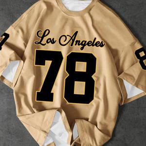 TEMU 캐주얼 스포츠 스타일 티셔츠 - 'Los Angeles'와 숫자 78가 프린트된 패셔너블한 라운드넥 탑. 편안하고 활용도 높은 반팔 티셔츠 남성용