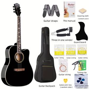 TEMU 41인치 풀 액세서리 세트 + 백팩 포함, 풍부한 사운드를 위한 초보자 및 성인을 위한 민속 목재 기타