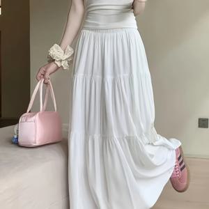 TEMU 여성용 우아한 A라인 티어드 케이크 스커트 - 하이웨이스트 플레어드 우산 스타일, 중장미 레이어 디자인, 단색, 세탁기 사용 가능, 캐주얼 & 포멀 웨어 다용도, 계절별 패션, 여성스러운 스타일, 내구성 있는 소재, 파티룩