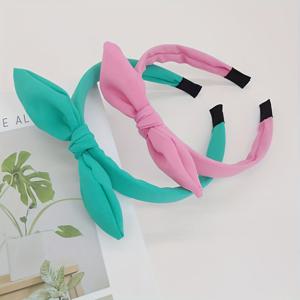 TEMU 2개입 여성용 우아한 토끼 귀 머리띠, 간편한 단색 크로스 헤어밴드, 새해 및 데일리룩을 위한 밝은 네온 색상 스위트 헤어 액세서리, 학생 휴일 개학 시즌 파티에 적합