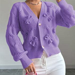 TEMU 우아한 여성용 3D 리본 긴팔 가디건