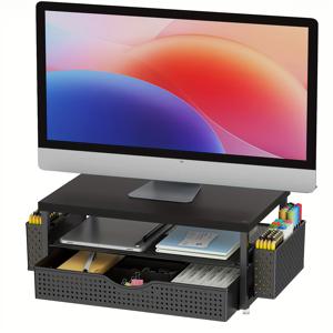 TEMU 모니터 스탠드 높이 조절 및 컴퓨터 데스크탑 정리함, 서랍 및 펜 홀더가 있는 모니터 스탠드, 노트북, 컴퓨터 및 데스크탑 보관에 적합, 가정용 보관을 위한 책상 및 서랍 정리함