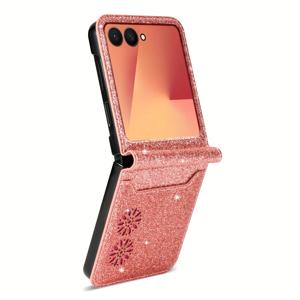 TEMU 휴대폰 케이스 - 삼성 갤럭시 Z 플립 6 5 4 3용 별빛 하늘 글리터 폰 케이스, 카드 슬롯이 있는 다기능 폰 케이스