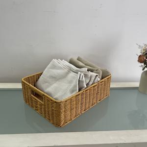 TEMU 수제 직조 플라스틱 라탄 수납 상자, 직사각형 손잡이 포함, 세 가지 완벽한 사이즈로 제공, 거실, 데스크탑 수납, TV 캐비닛, 옷장, 욕실, 호텔, 학교 기숙사 및 식당에 적합, 선반 바구니